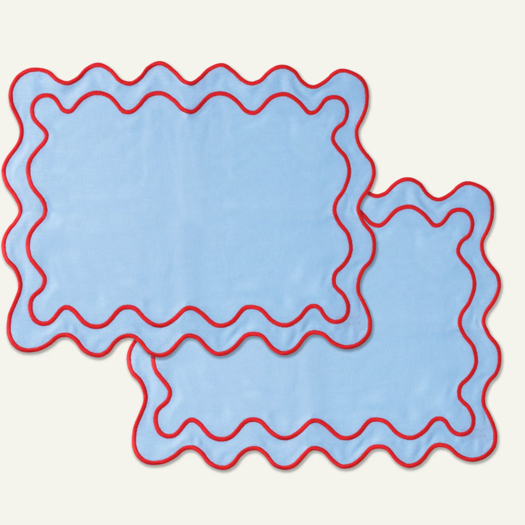 Placemats waves blue & red (set of 2)