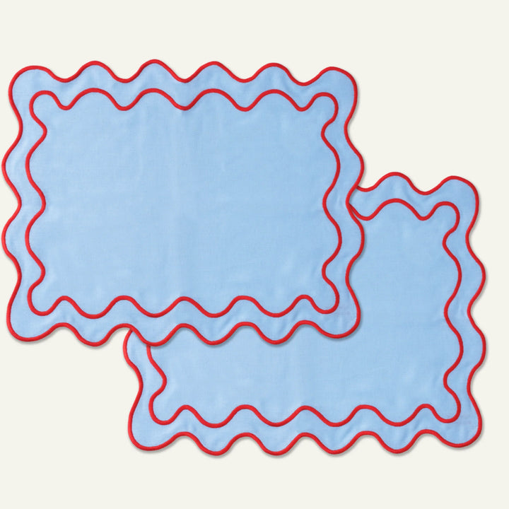 Placemats waves blauw & rood (set van 2)