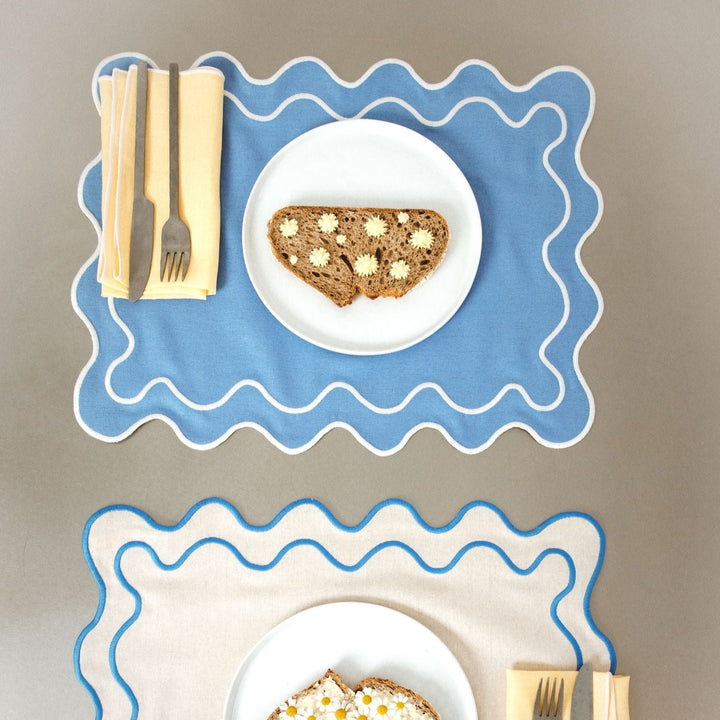 Placemats waves blauw & wit (set van 2)