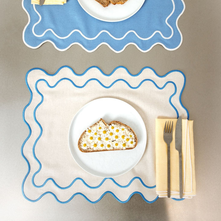 Placemats waves beige & blauw (set van 2)