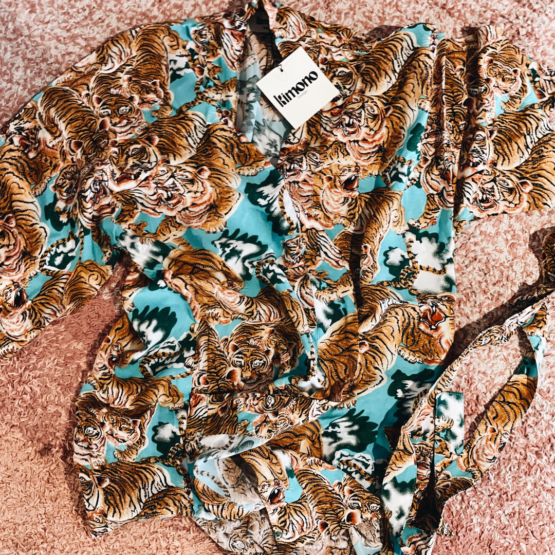 Kimono tiger turquoise kids / 8-10y