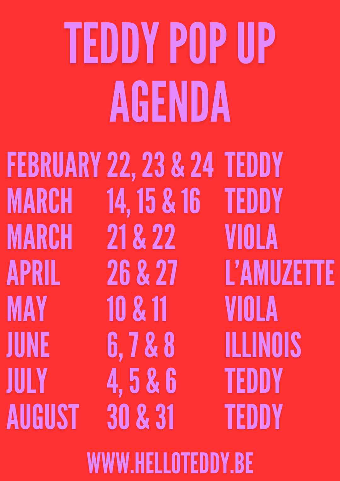 Teddy Pop Up Agenda