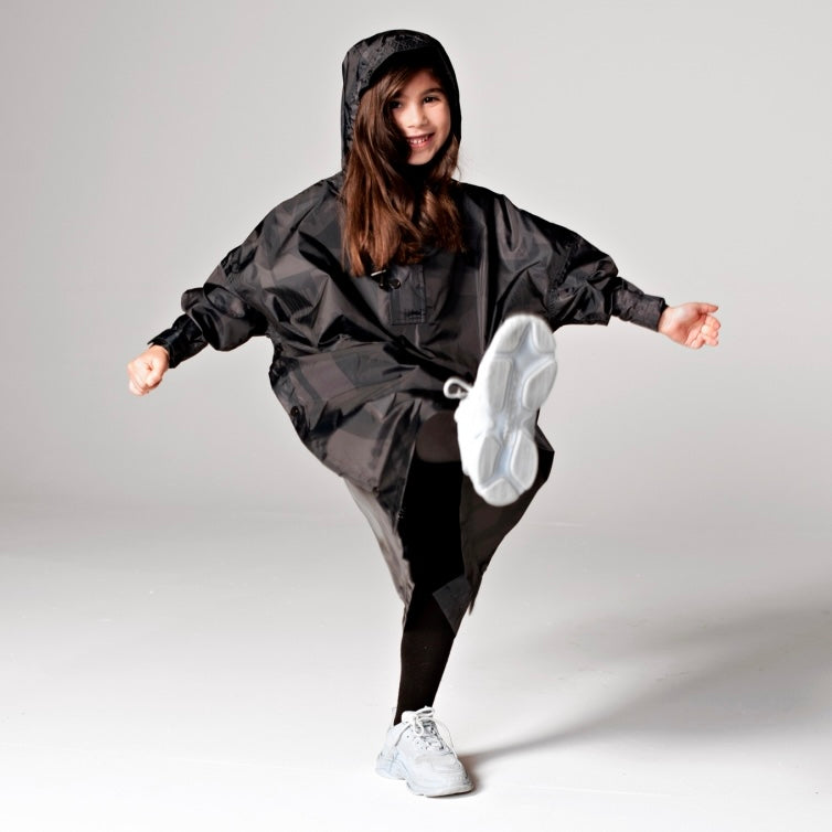 Regenponcho kids zwart- meerdere maten