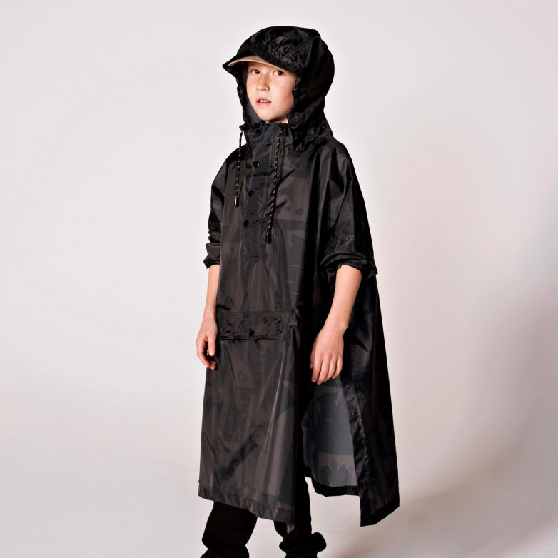 Regenponcho kids zwart- meerdere maten