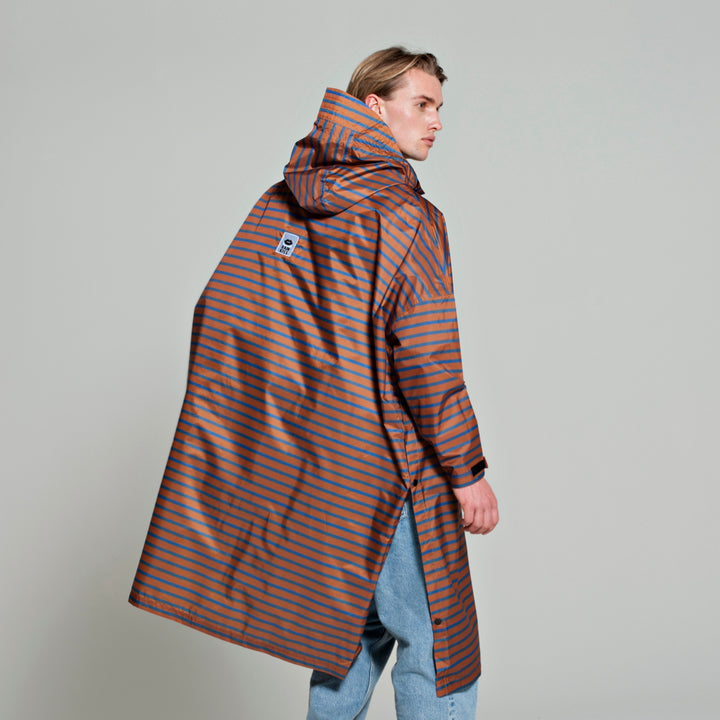 Rain poncho adult breton brown blue - one size