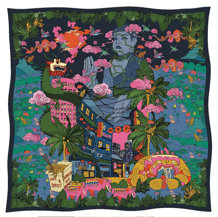 Silk scarf noodleland navy