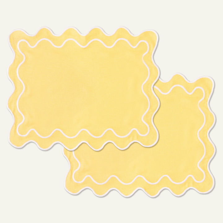 Placemats waves yellow & white (set of 2)