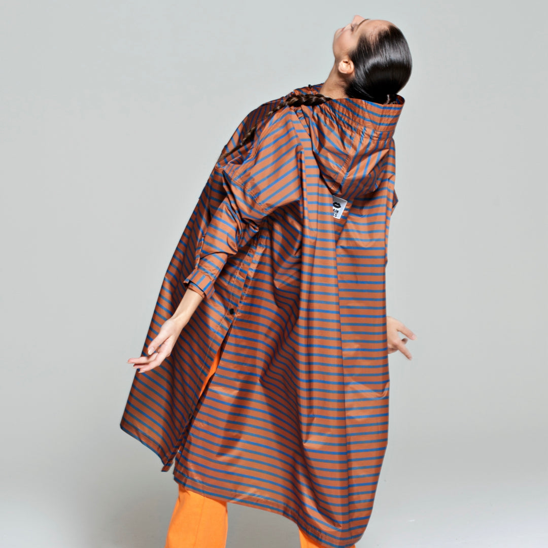 Rain poncho adult breton brown blue - one size