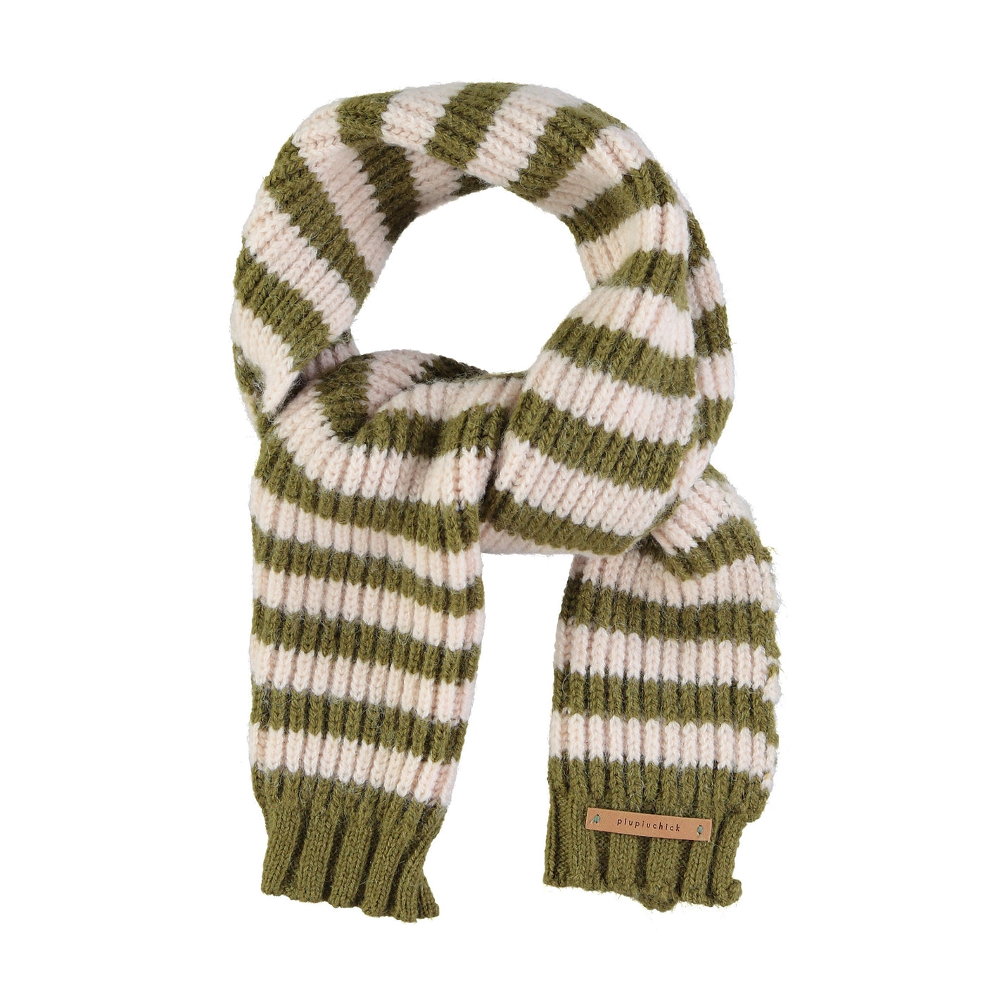 Knitted scarf green & ecru stripes