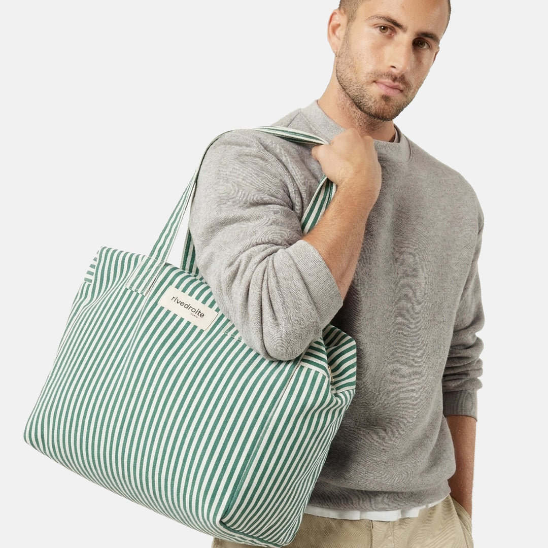 Weekend bag celestin stripes green & white