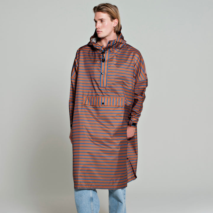 Rain poncho adult breton brown blue - one size