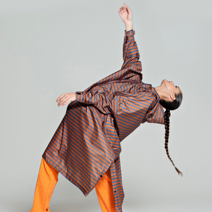 Rain poncho adult breton brown blue - one size
