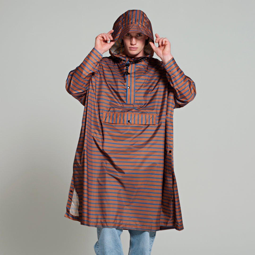 Rain poncho adult breton brown blue - one size