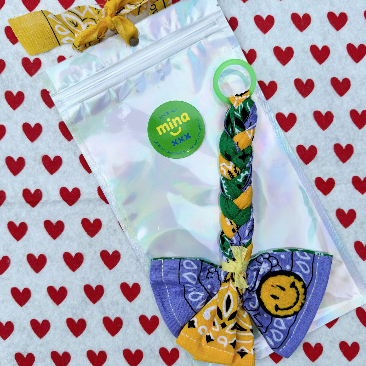 Bandana pacifier holder yellow, green & lilac