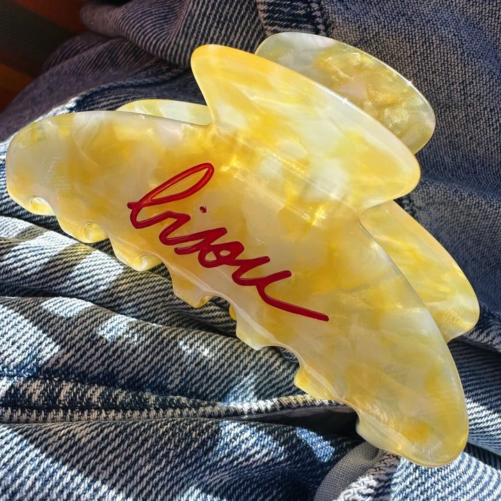 Big hairclip yellow bisou