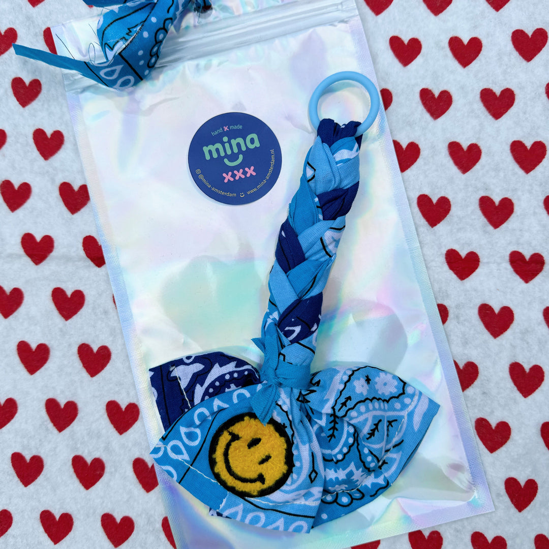 Bandana bag charm - pacifier holder light blue, bright blue & blue