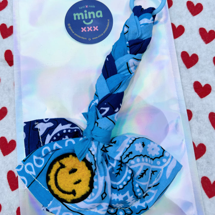 Bandana bag charm - pacifier holder light blue, bright blue & blue