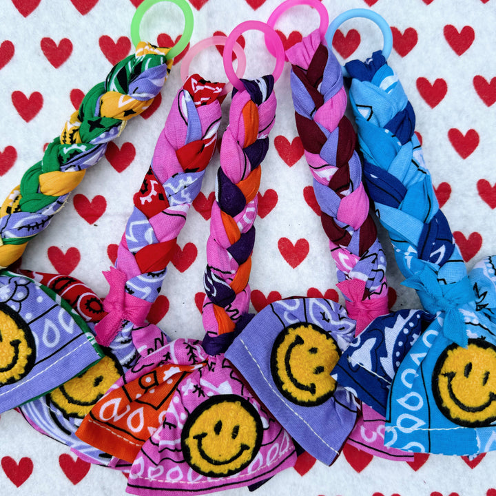 Bandana bag charm - pacifier holder aubergine, lilac & pink