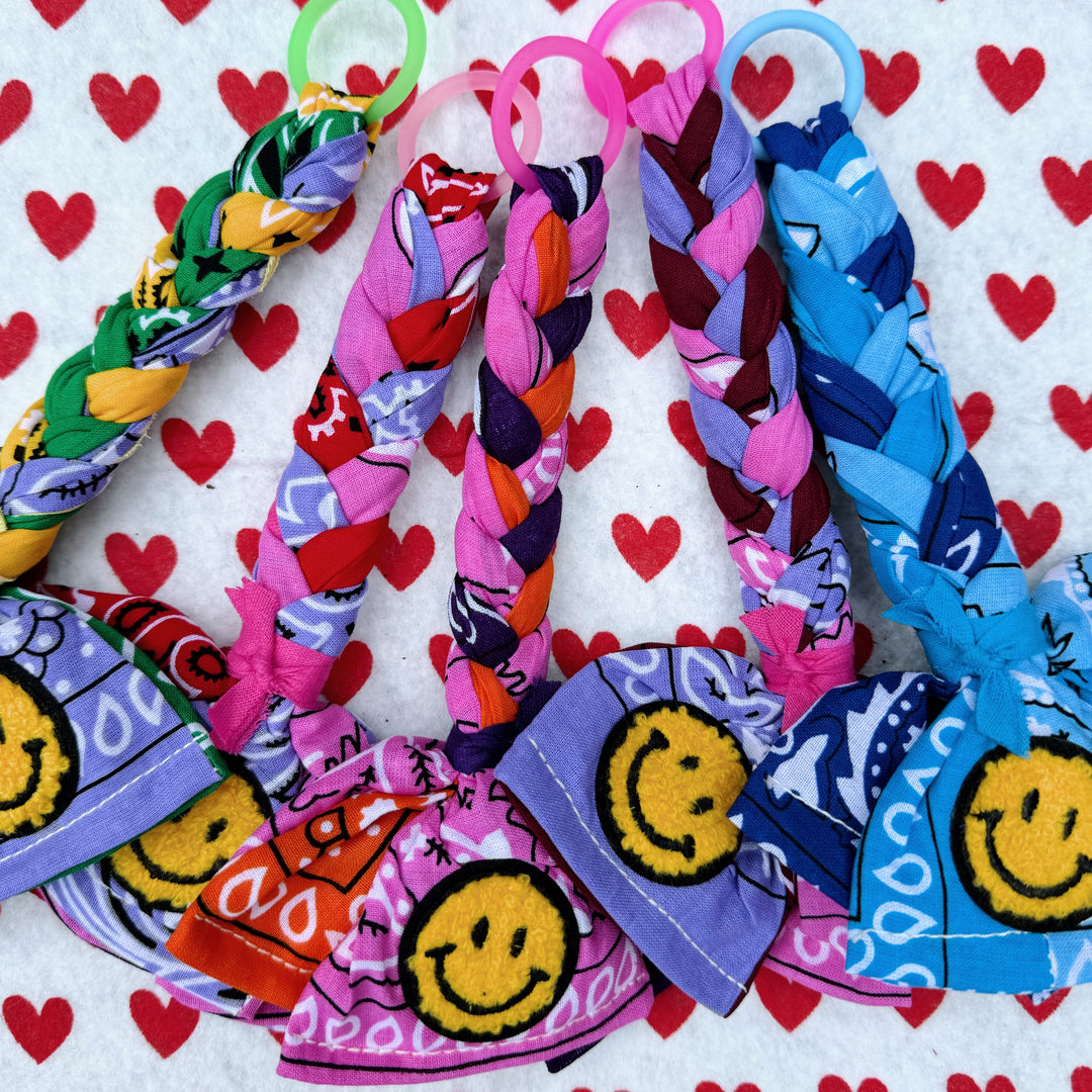 Bandana bag charm - pacifier holder light blue, bright blue & blue