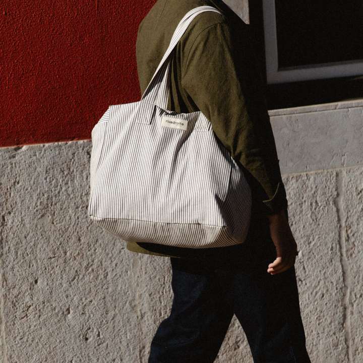 Weekend bag celestin fond blanc stripes