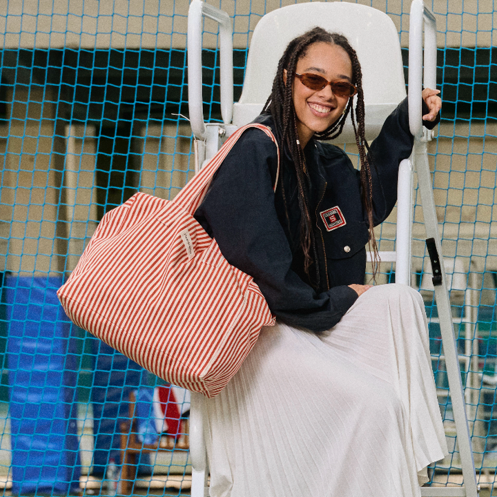 Weekend bag celestin stripes red & white