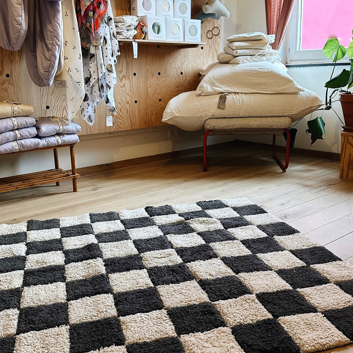 Cotton washable rug kitchen tiles dark grey / 120 x 160cm