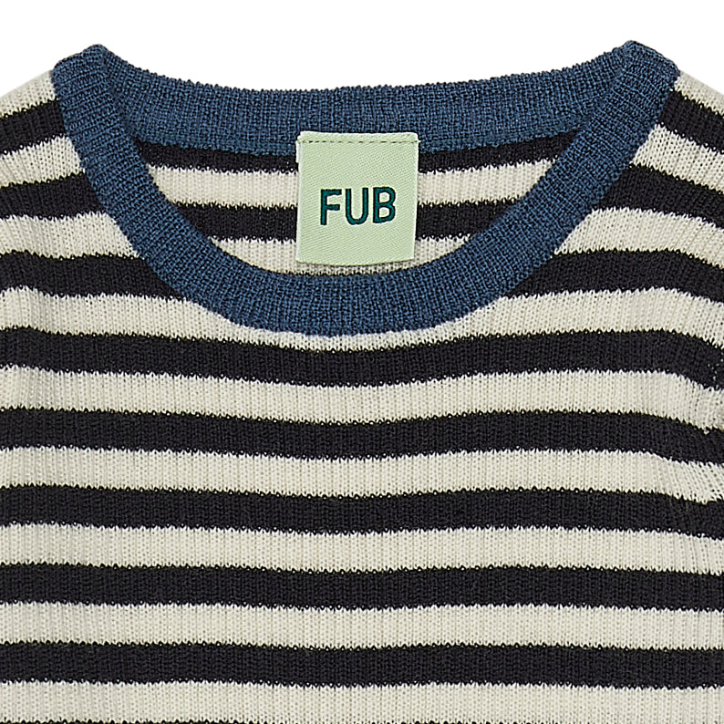 Fub - Rib blouse ecru-marineblauw