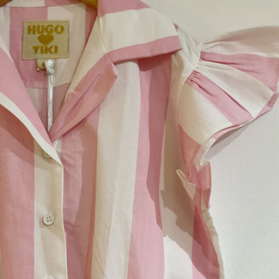 Hugo loves tiki - Adult ruffled playsuit pink stripes / S